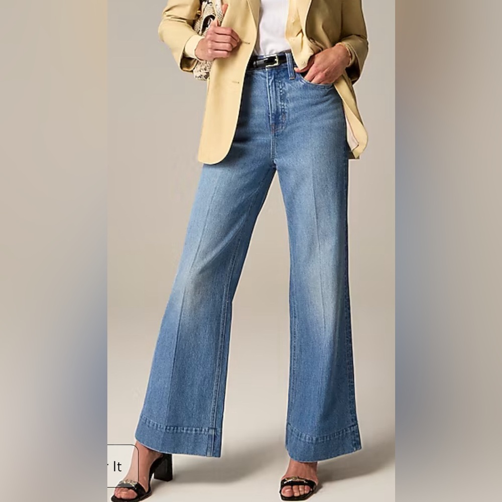 J Crew Wide Leg Denim Trouser in Chambray Blue